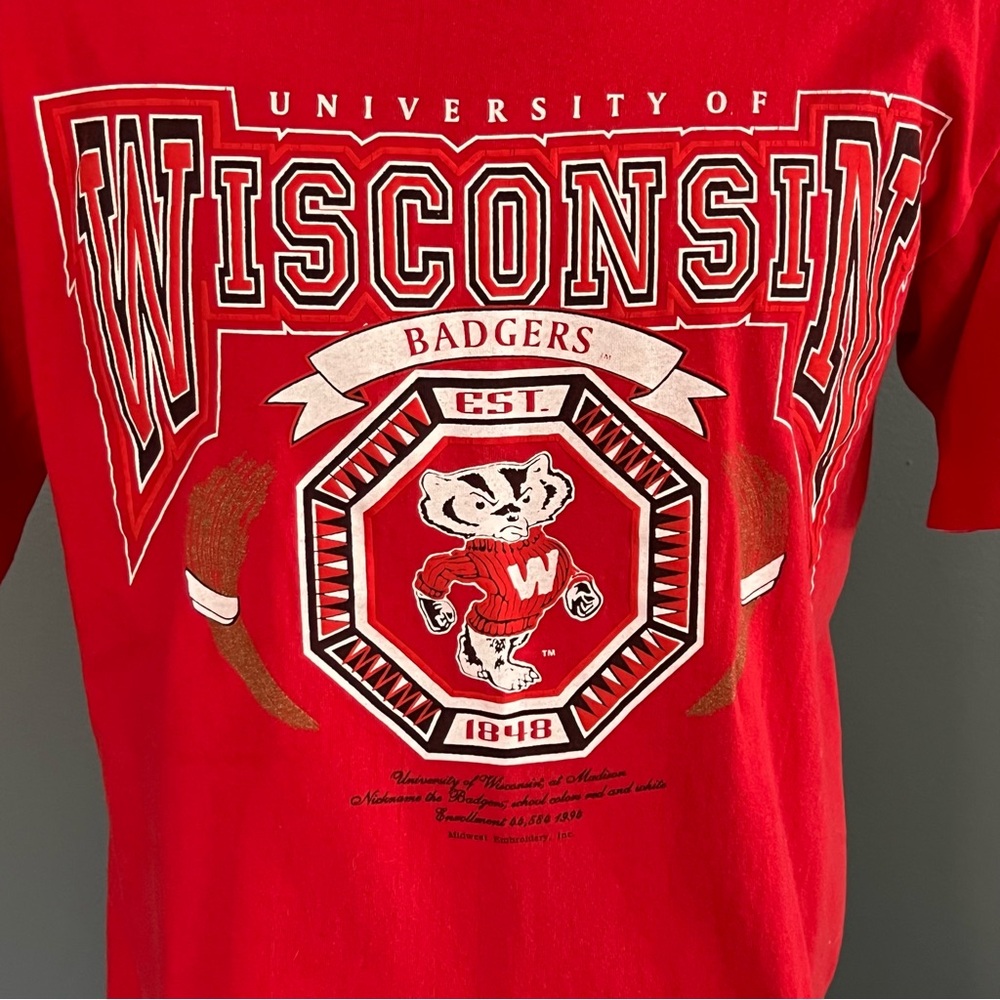 Vintage 90s Midwest Embroidery Wisconsin Badgers Bucky Shirt Large Single Stitch - Picture 2 of 13